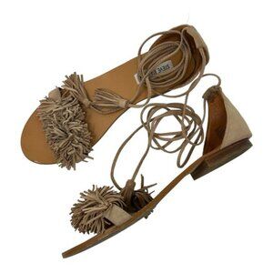 Steve Madden Tan Fringe Lace Up Sandals